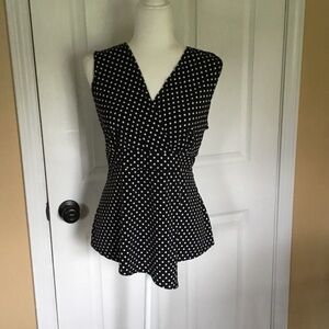 Ronni Nicole Classic Black and White Polka Dot Sleeveless Wrap Top